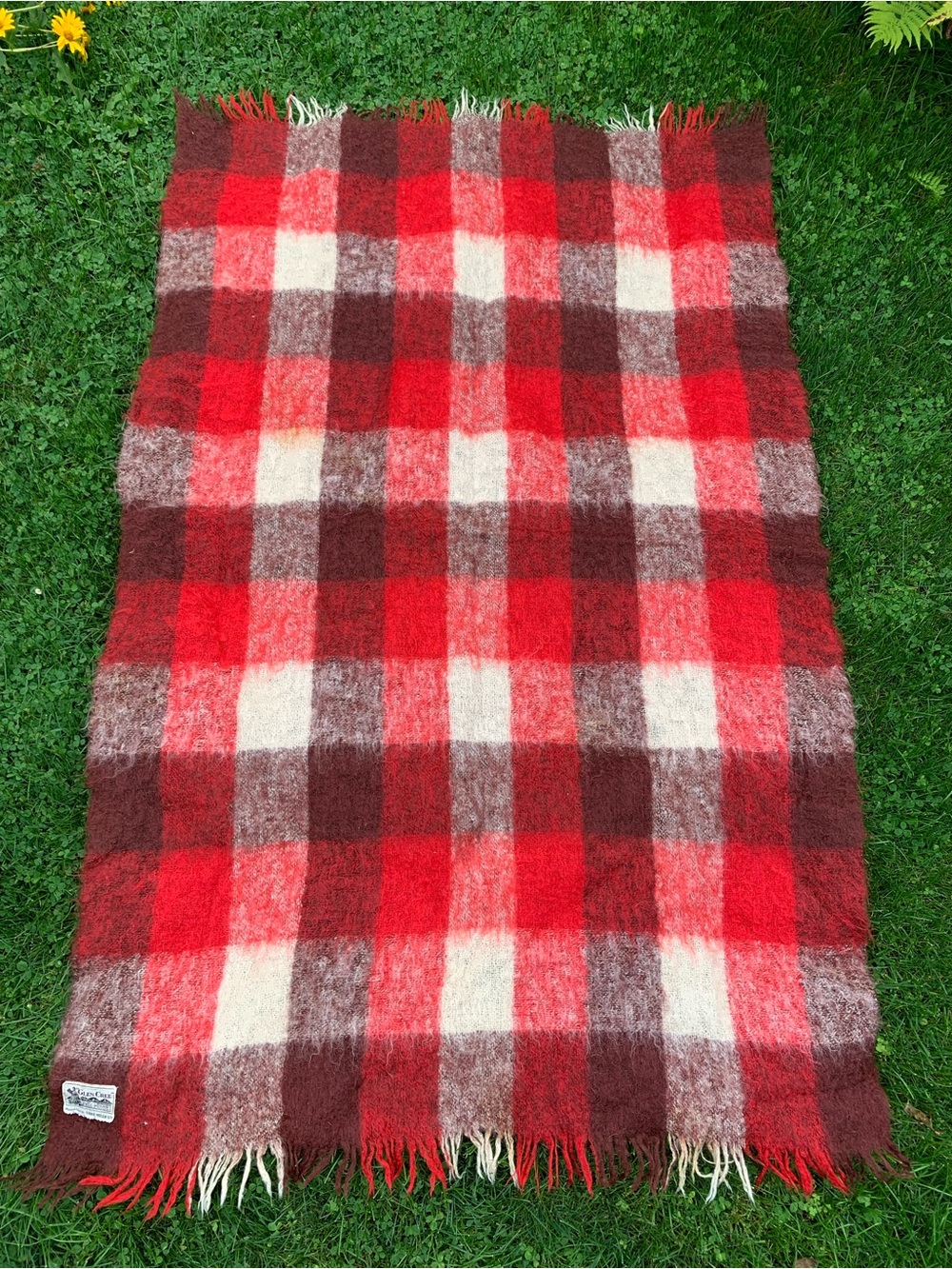 Glen Cree Scotland Cabincore Plaid Red Mohair Throw Blanket Vintage